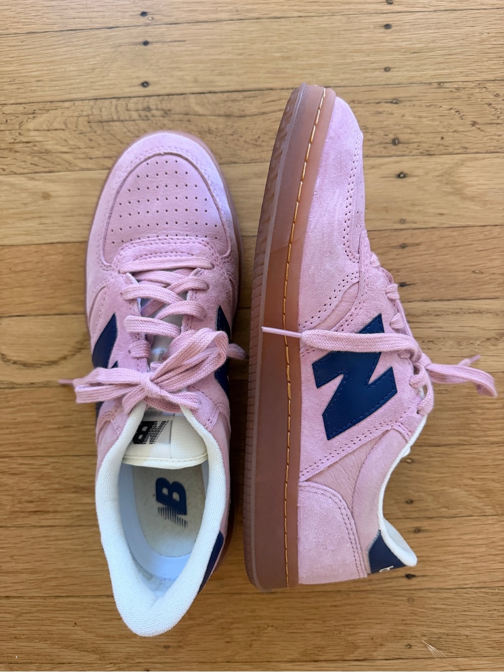 New Balance T500 - Men’s - Size 9 - Pink Suede Sneakers with Navy N and Gum Sole